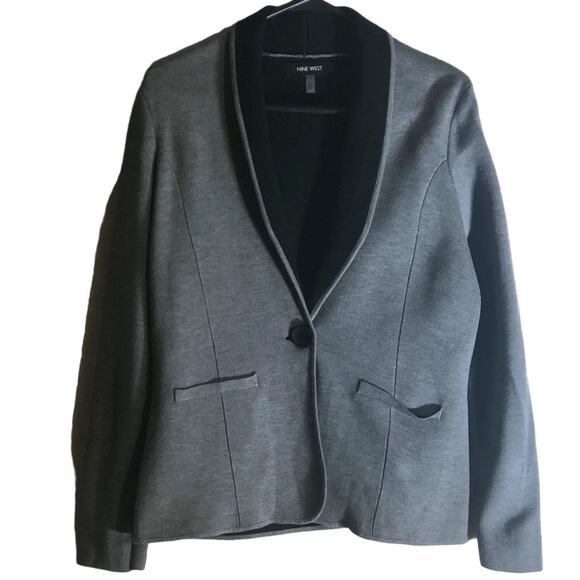 NINE WEST Women's One-Button Sweater Jacket Medium (M, Heather Grey/Black) - Picture 4 of 12